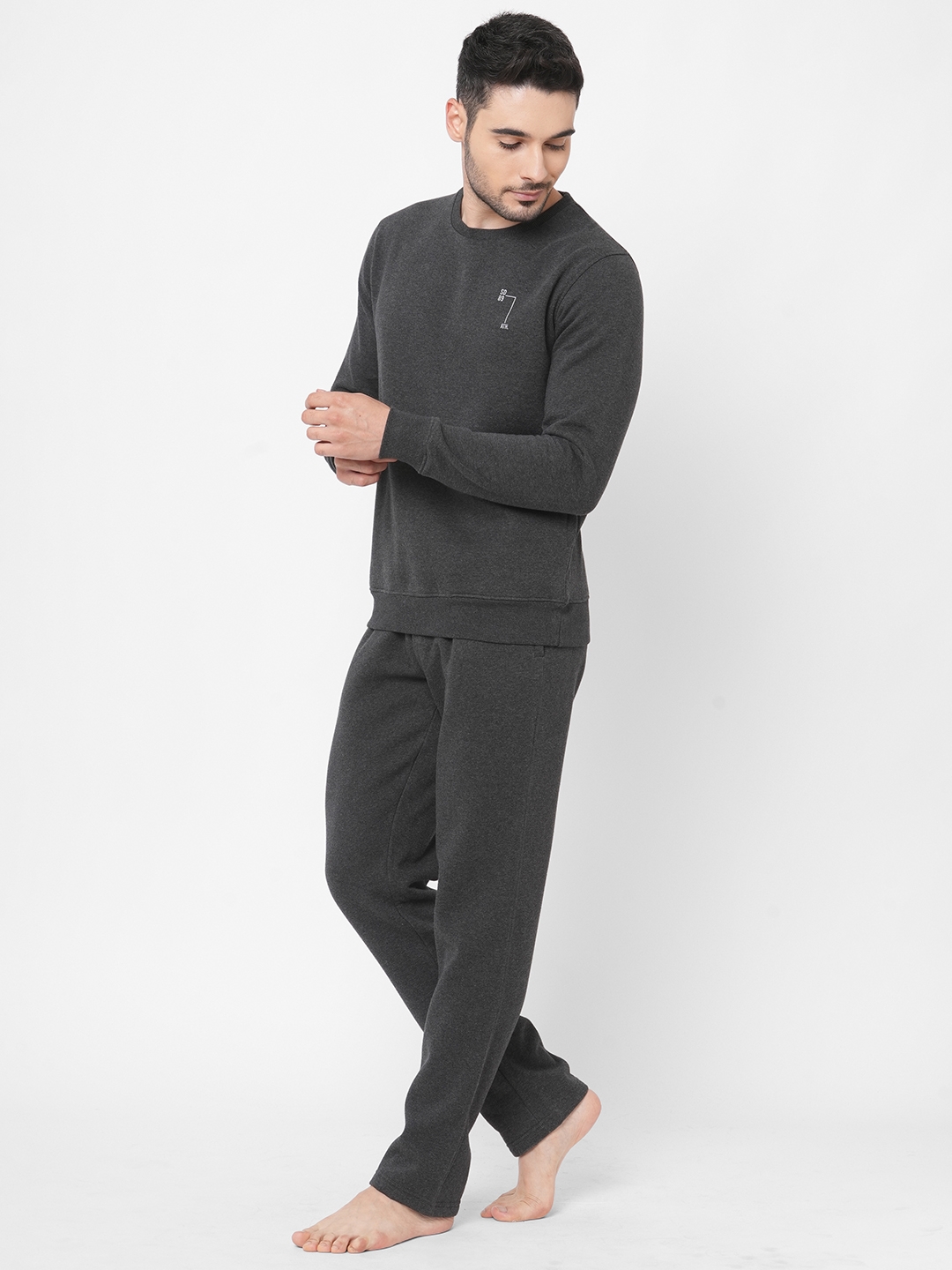 Sweet Dreams | Sweet Dreams Men Charcoal Mel Cotton-Poly Solid Tracksuits 2