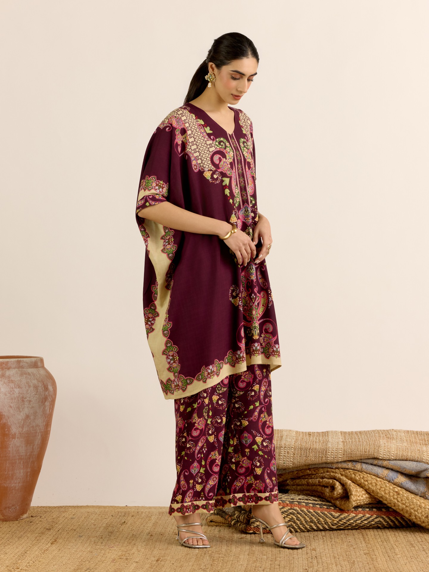 Wine Dandelion Kurta Set