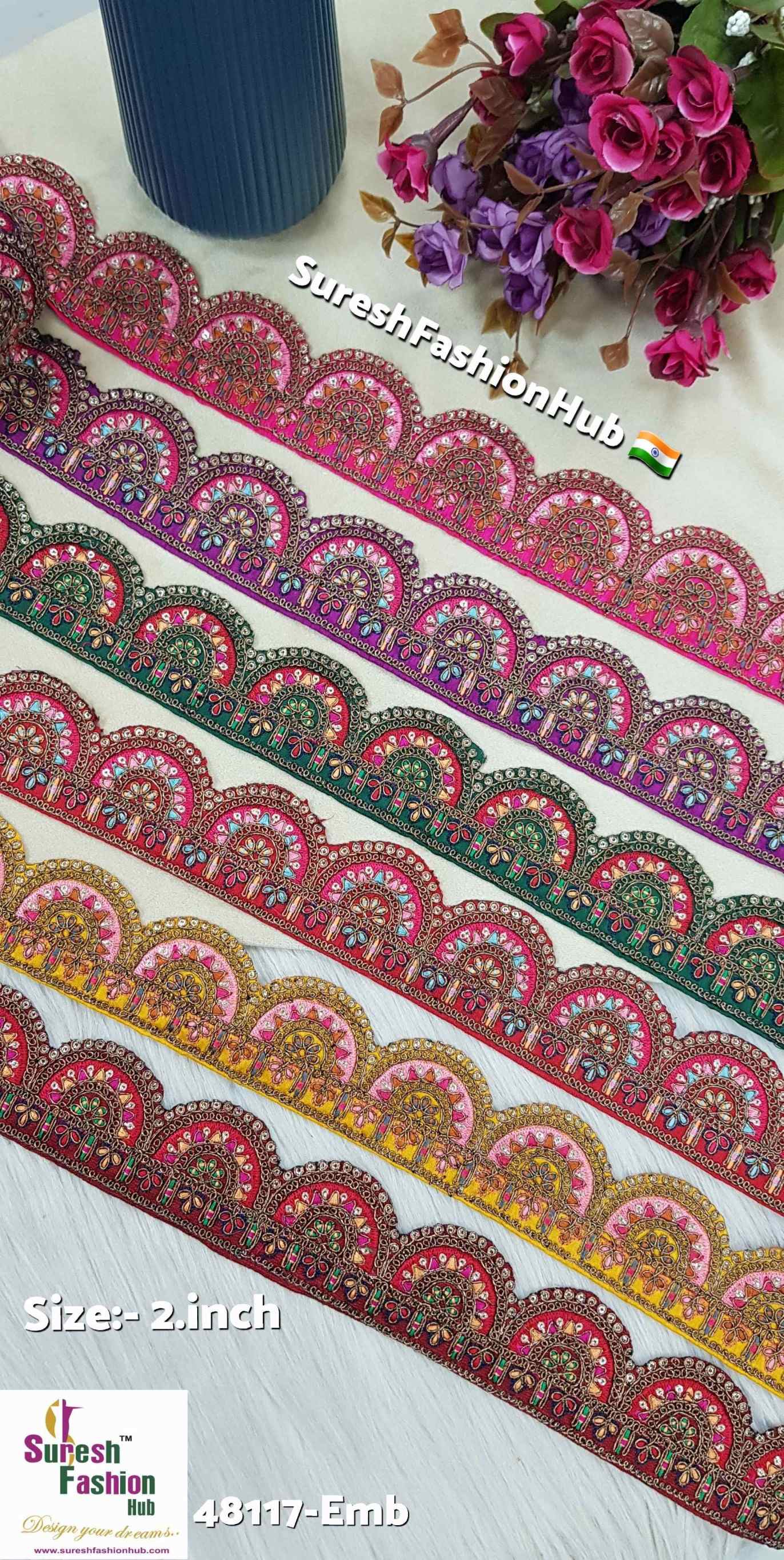 Abu Jani Style Embroidered Scallop Border Purple Base