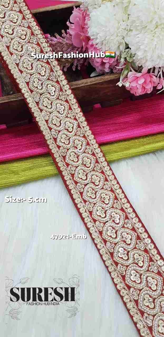 Maroon Floral Pearl Moti & Zari Embroidery Lace – 47921-EMB