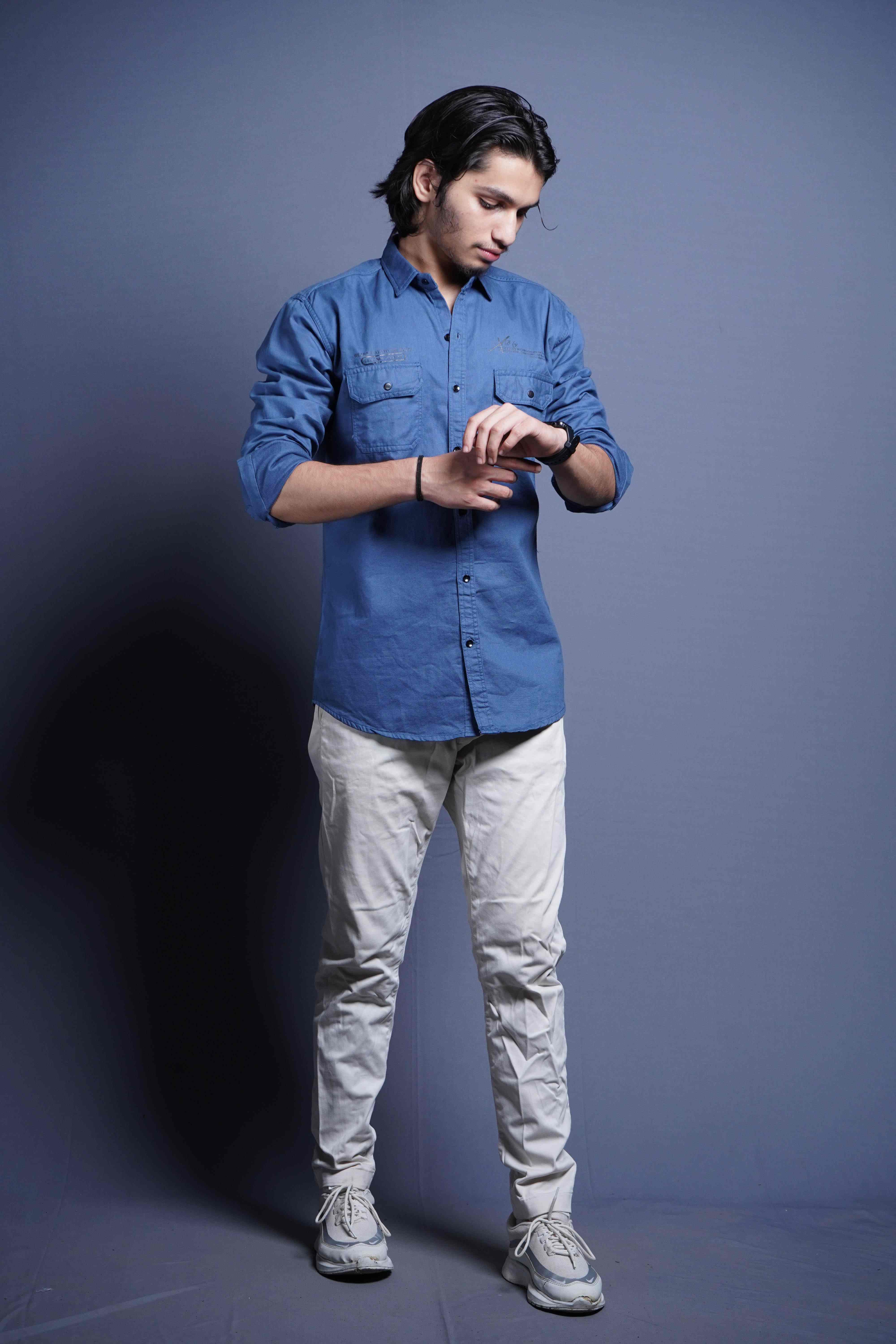 One Denim Versatile Blue Cotton Casual Shirt