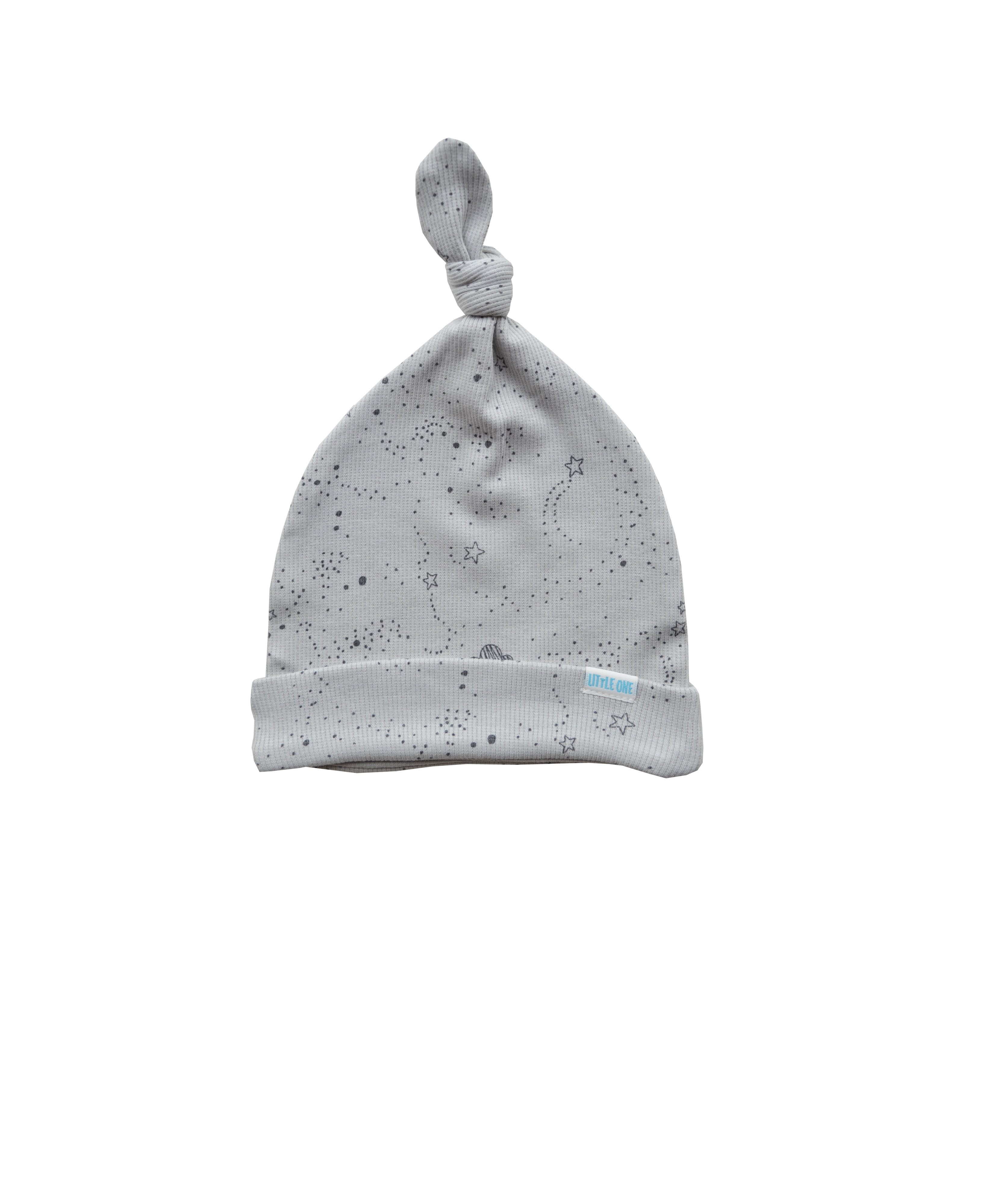 Allover Stars and Cloud print on Grey Beanie Cap (100% Cotton Rib)