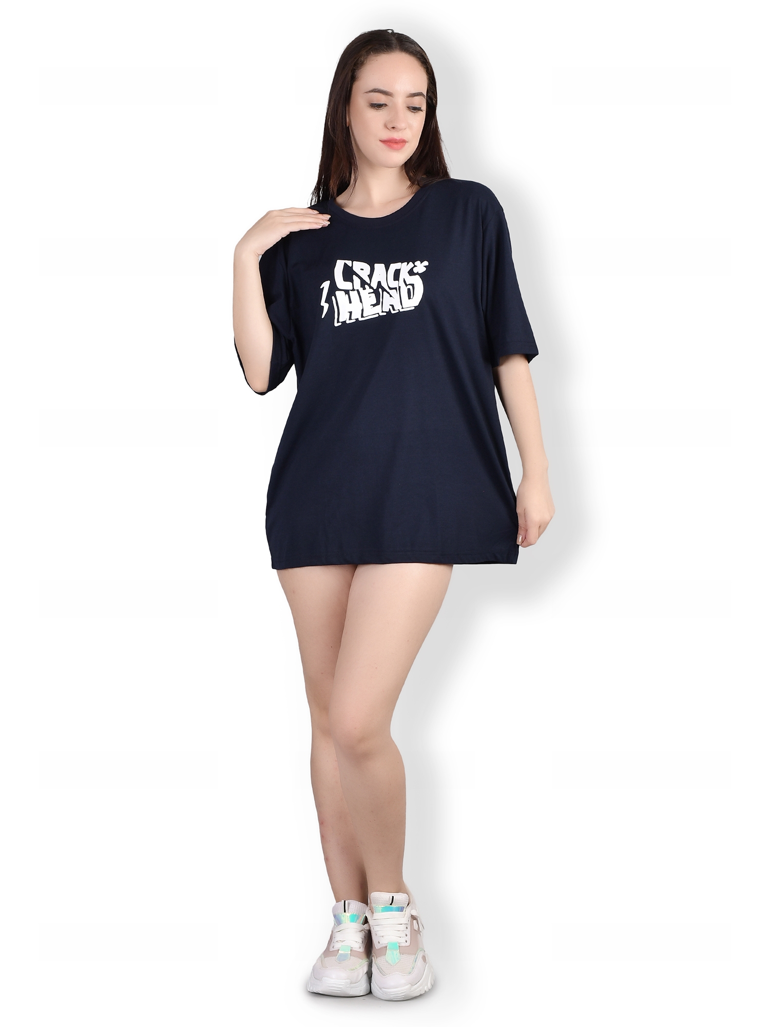 Creak Head : Quirky Printed Oversized Women's Tees In Blue Color