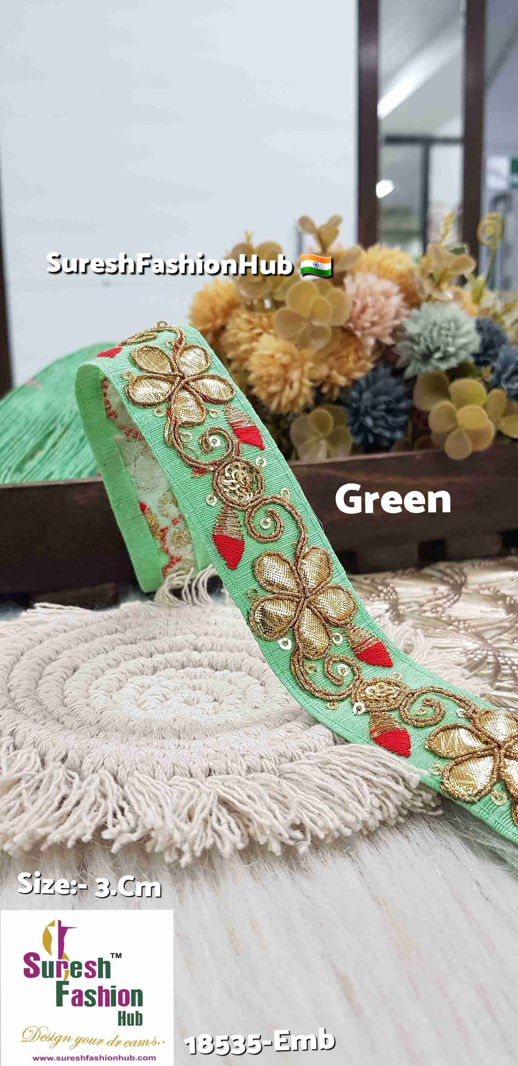 Floral Gota Delight Embroidery Green