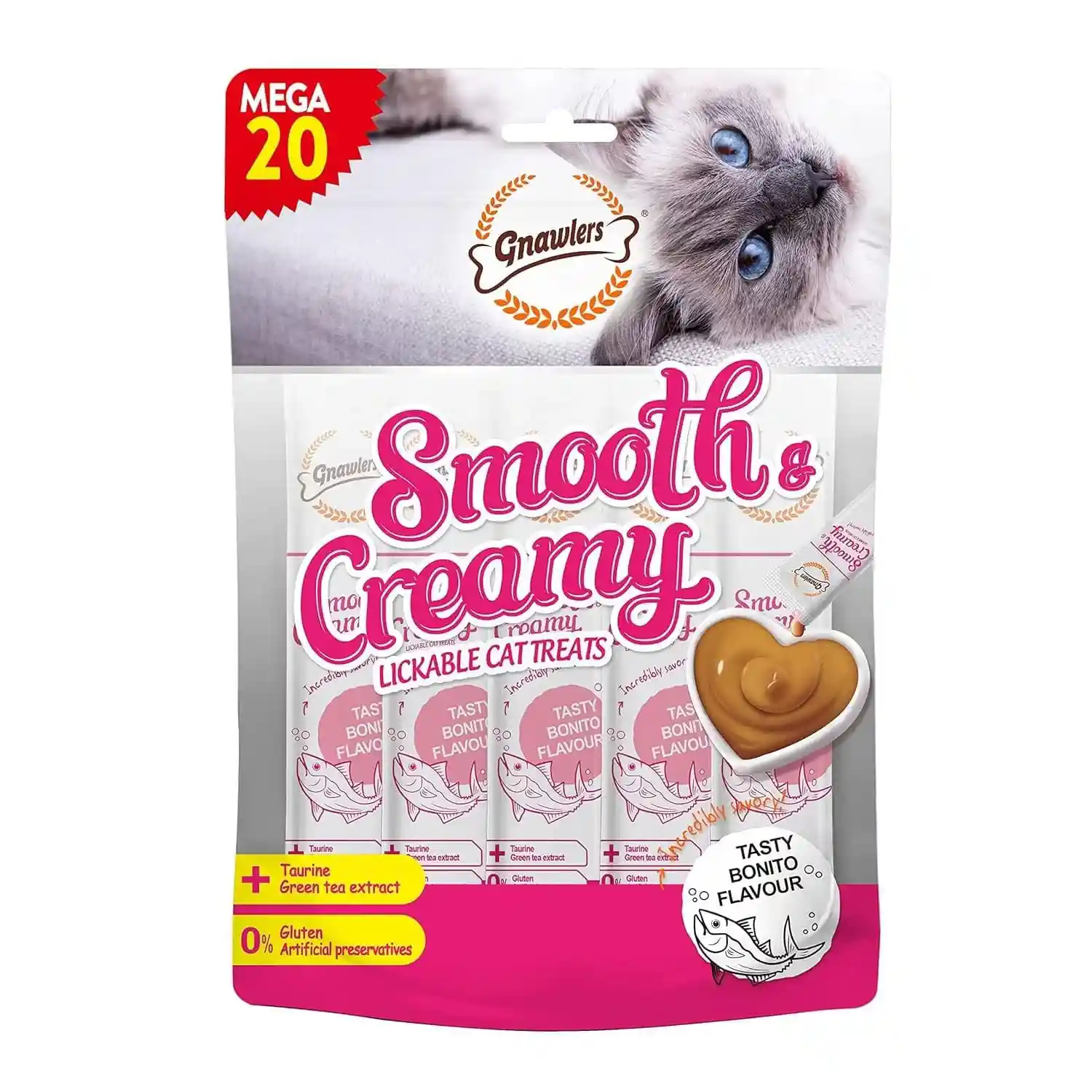 Gnawlers Creamy Treats Bonito Flavour Pack of 20 Tubes