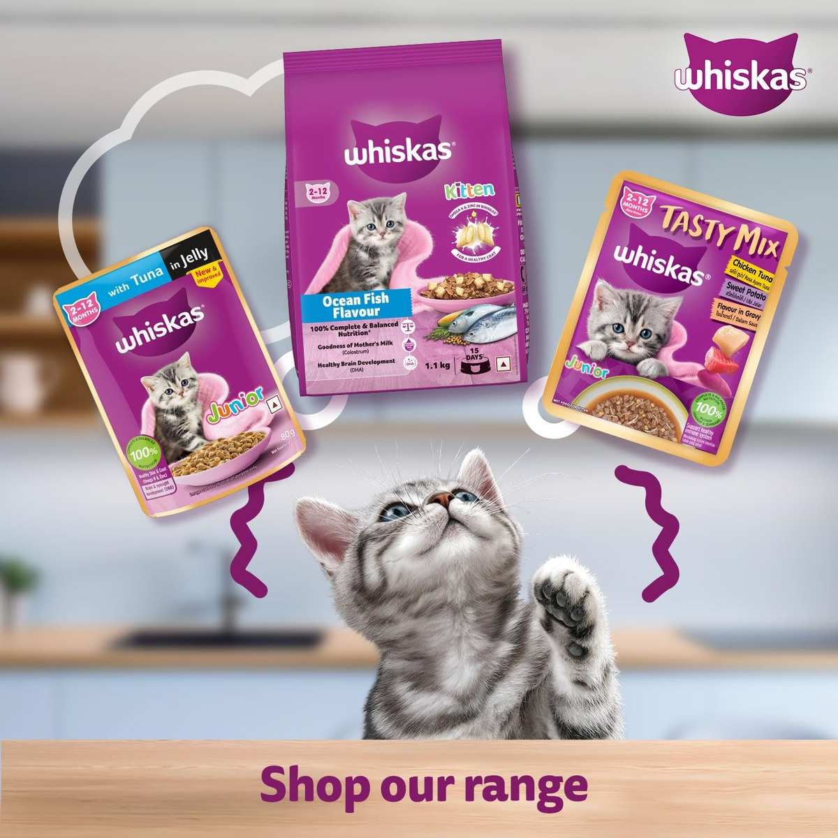 Whiskas Mackeral in Jelly Wet Kitten (2-12 months) Food, 80g