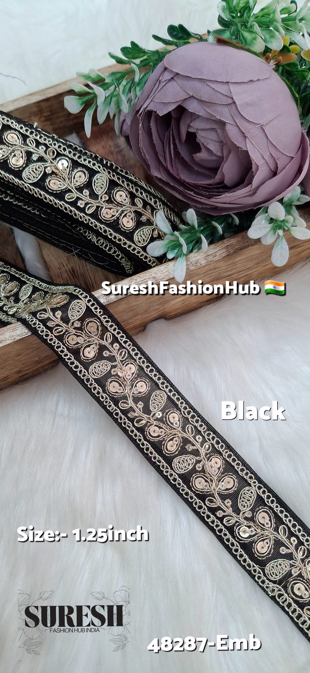 Black Pearl Dori Zari Embroidery Border Lace