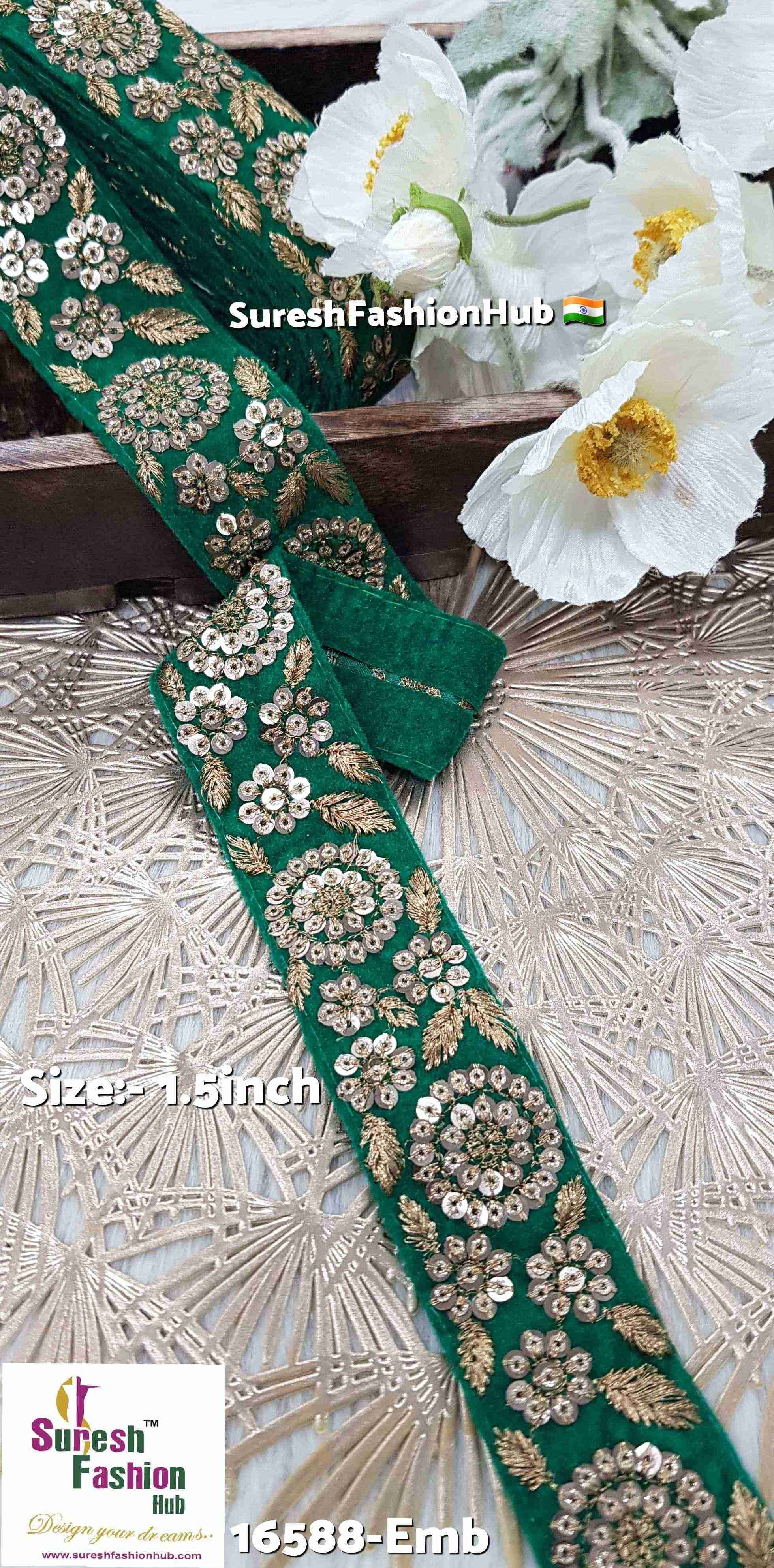 Green Velvet Bloom Sequin Border