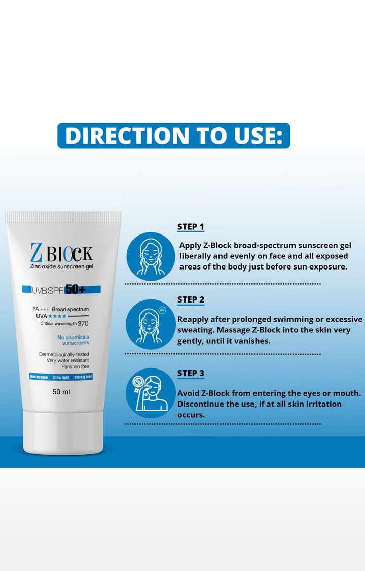 Z BLOCK | Z-Block 25% Zinc Oxide Sunscreen Gel, SPF 58, 50 ml 1