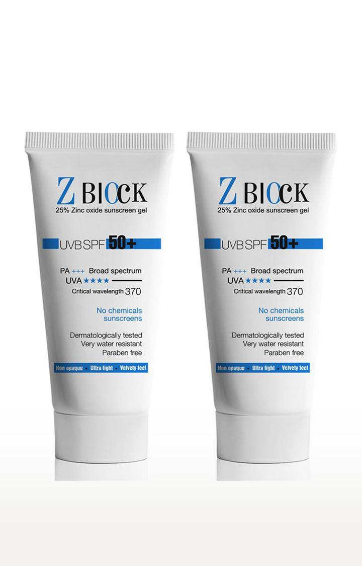 Z-Block Zinc Oxide Sunscreen Gel with SPF 50+ (50 ml) - Pack Of 2