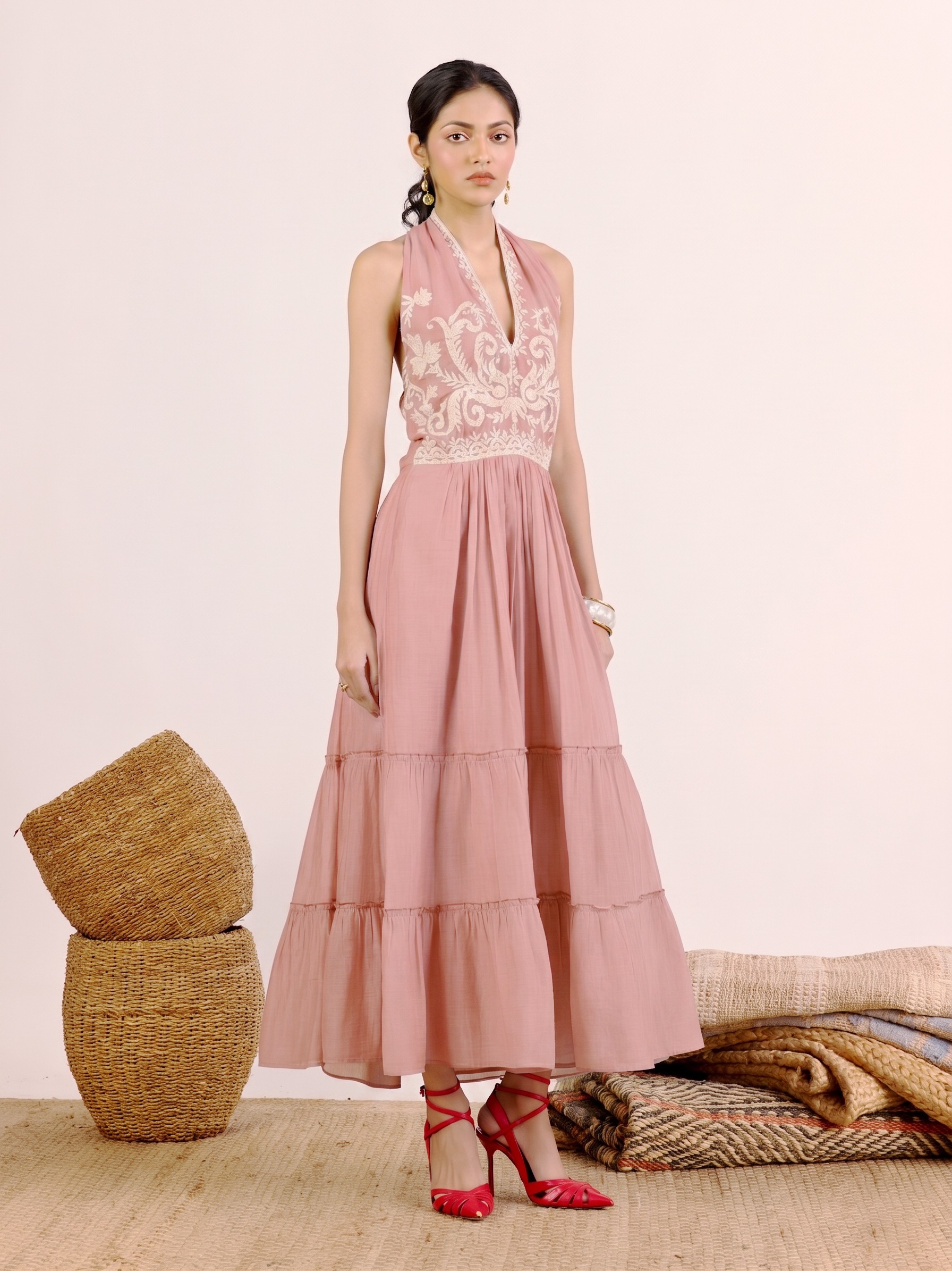 Pink Nilambiri Solid Long Dress