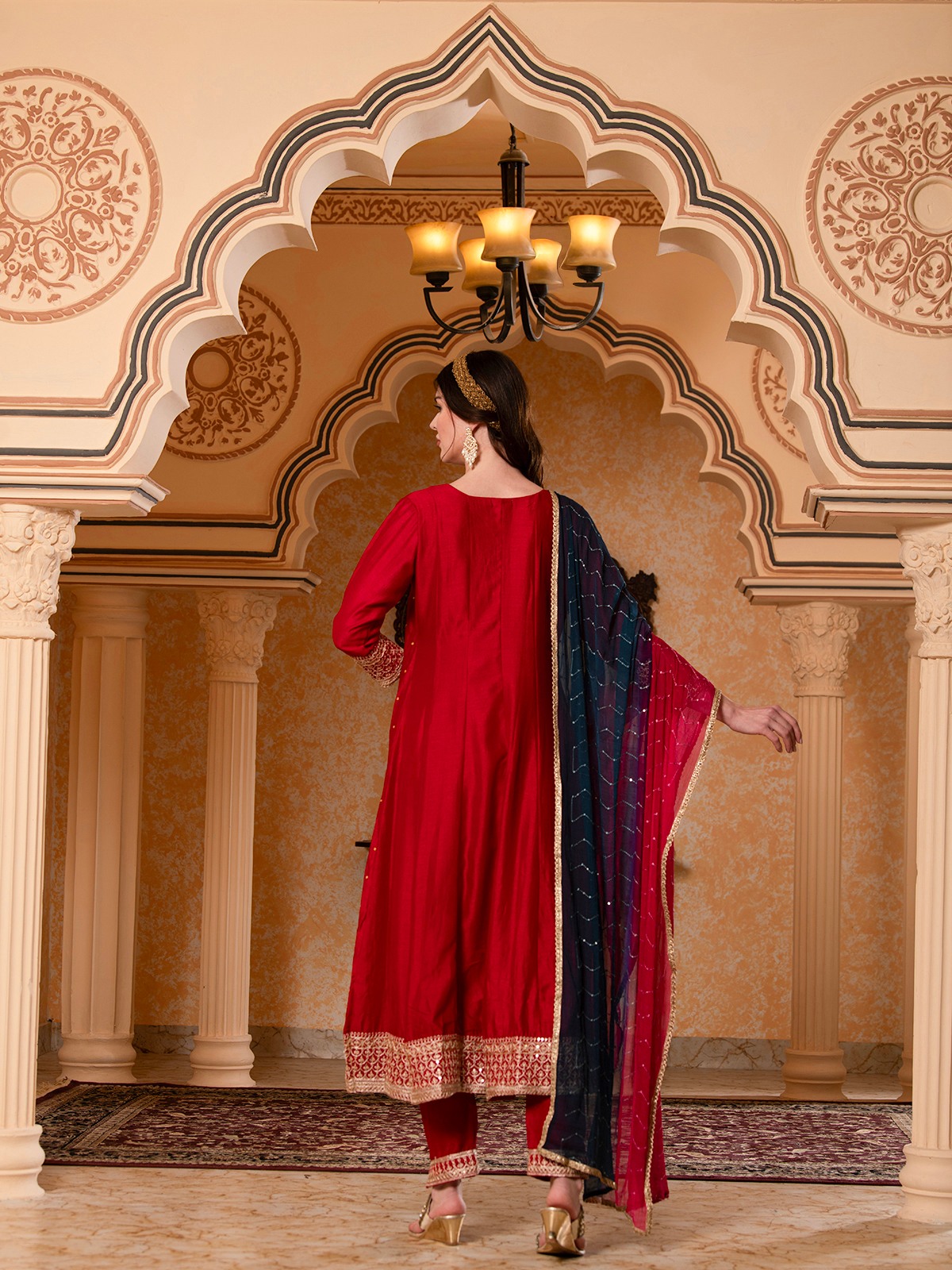 ALBION FANCY LADIES ETHNIC RED KURTI SET