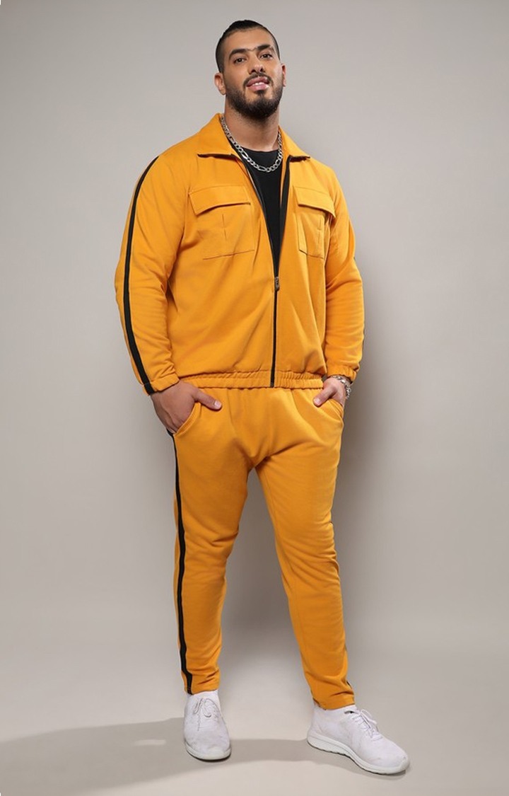 Men's Mustard Yellow Solid Tracksuits