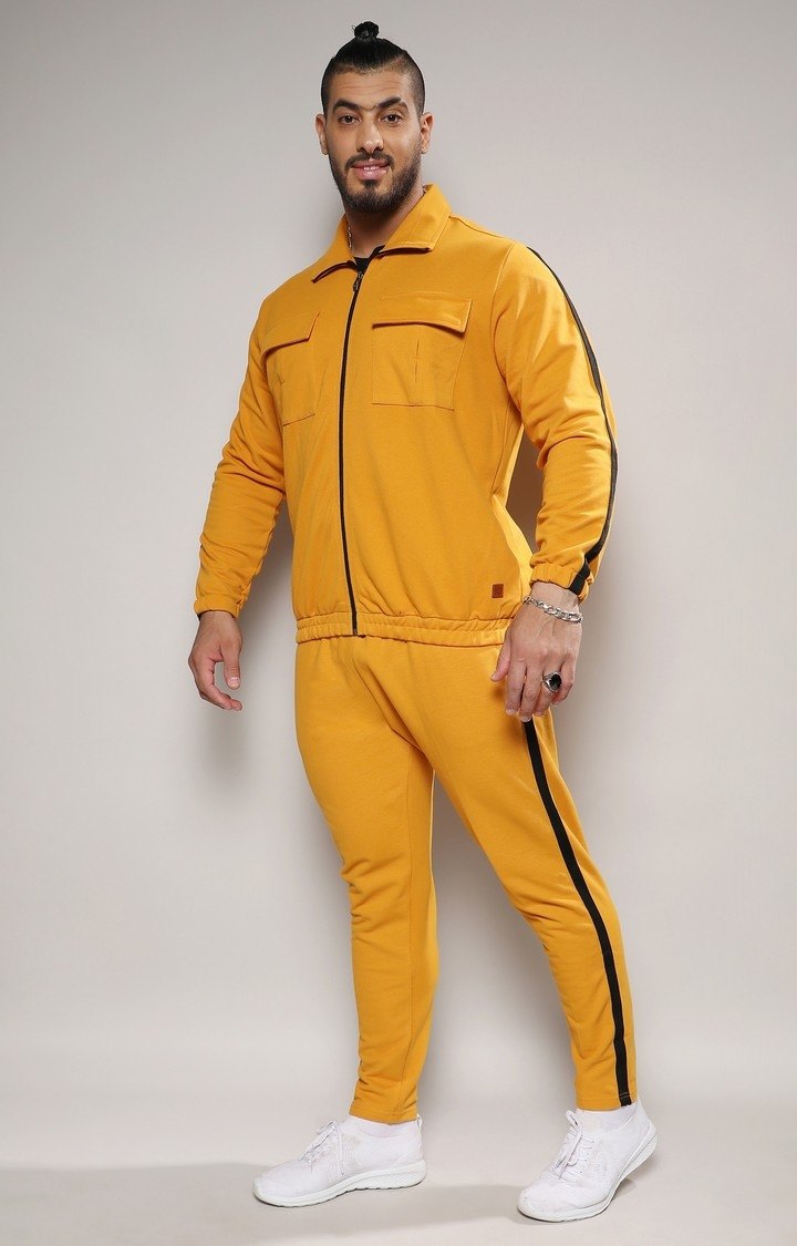 Men's Mustard Yellow Solid Tracksuits