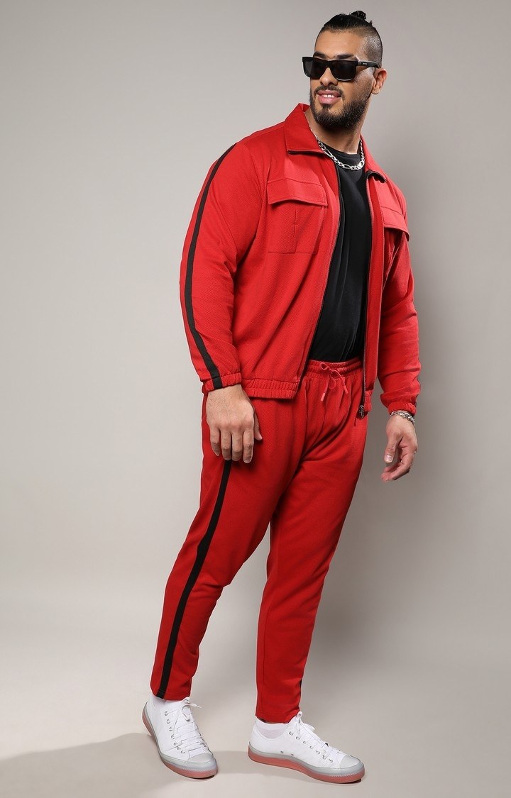 Men's Crimson Red Solid Tracksuits