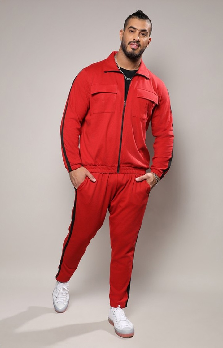 Men's Crimson Red Solid Tracksuits
