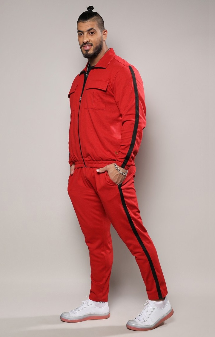 Men's Crimson Red Solid Tracksuits