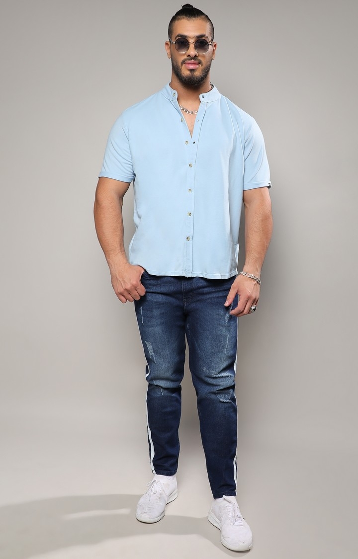 Men's Baby Blue Basic Button-Up Shirt