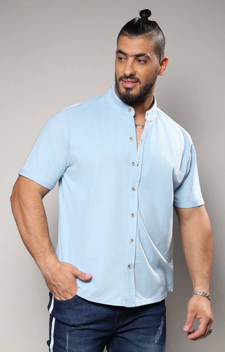 Instafab Plus | Men's Baby Blue Basic Button-Up Shirt