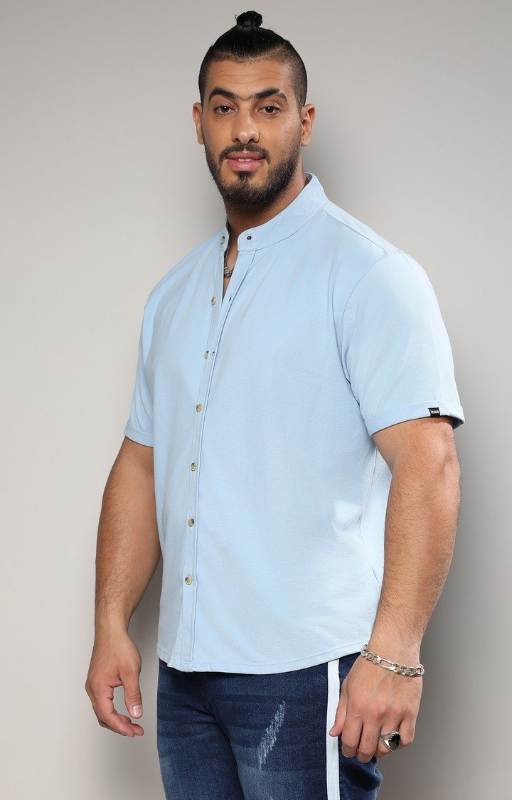 Men's Blue Solid Casual Shirts