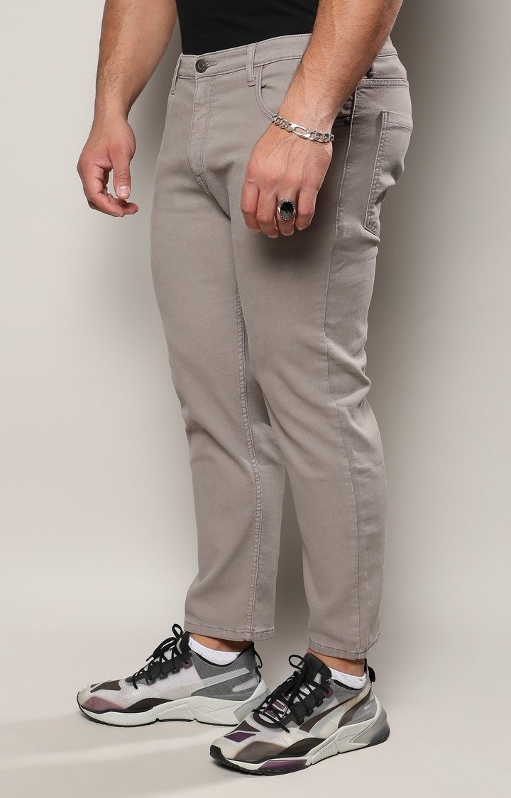 Men's Grey Solid Jeans