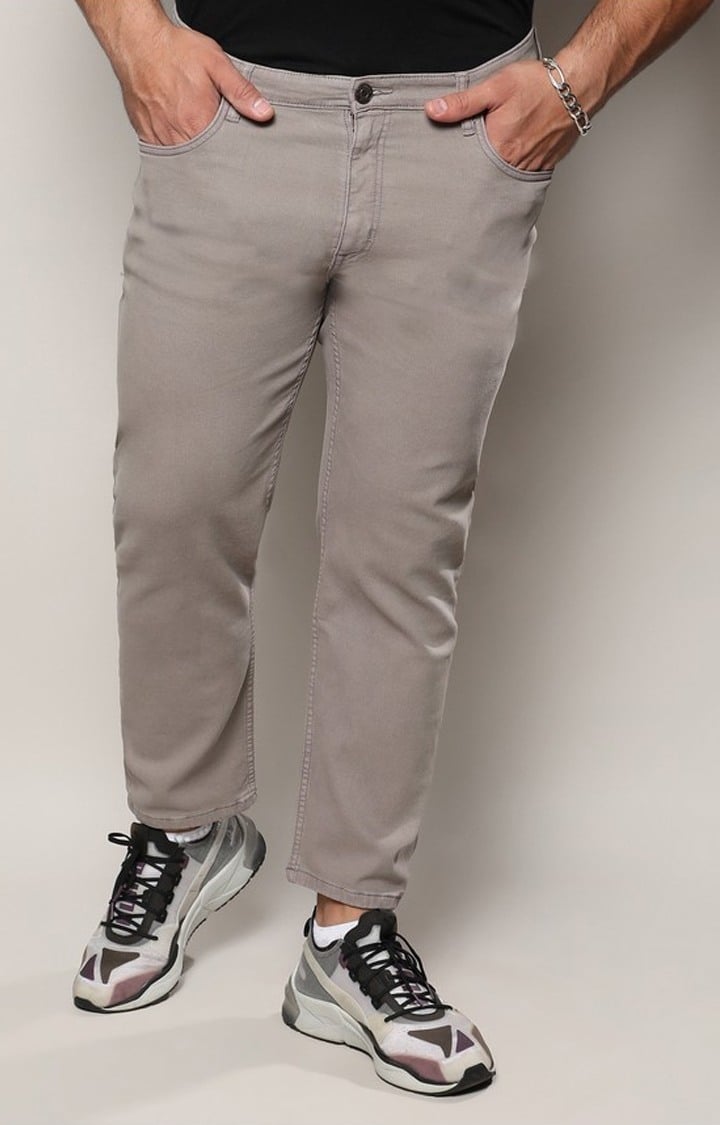 Men's Grey Solid Jeans