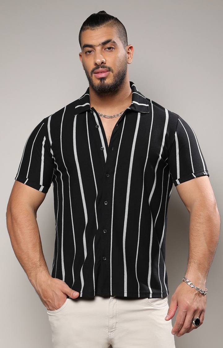 Instafab Plus | Men's Black & White Pencil Striped Shirt