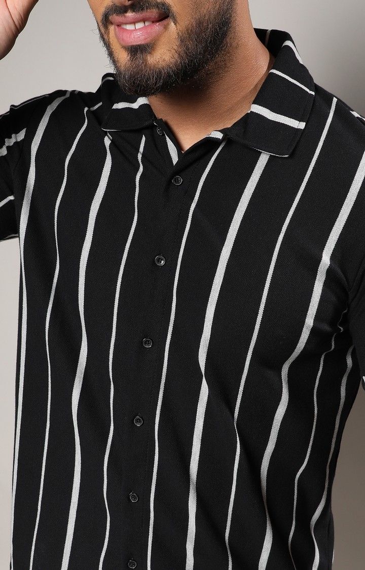 Men's Black Striped Casual Shirts