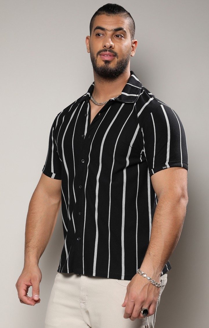 Men's Black Striped Casual Shirts