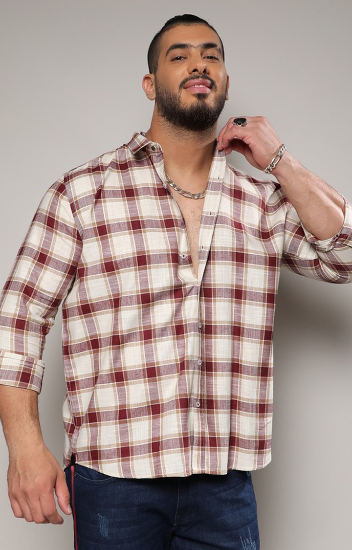Men's Brown Checked Casual Shirts