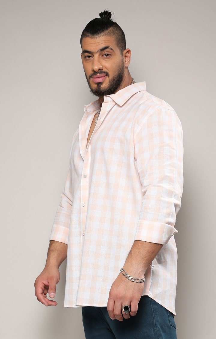 Men's Pink Checked Casual Shirts