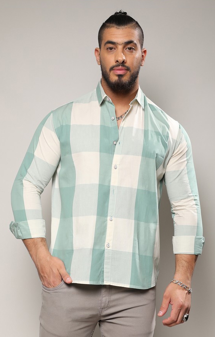 Men's Green Checked Casual Shirts