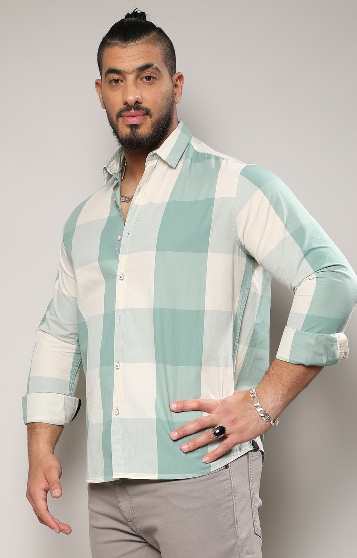 Men's Green Checked Casual Shirts