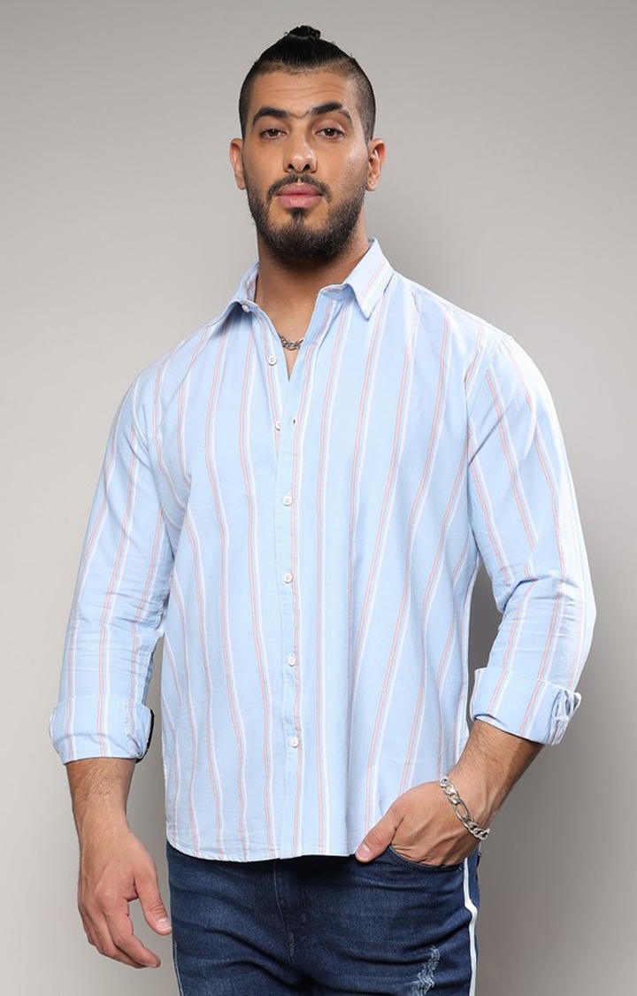 Men's Blue Striped Cotton Shirt