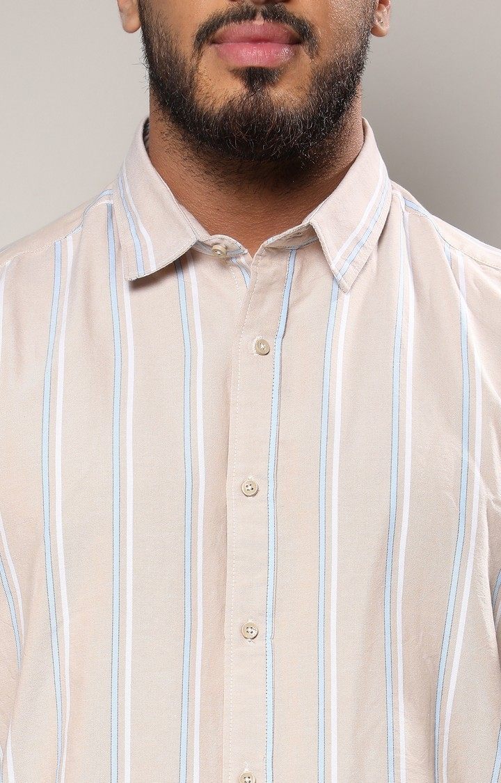 Men's Beige Striped Casual Shirts