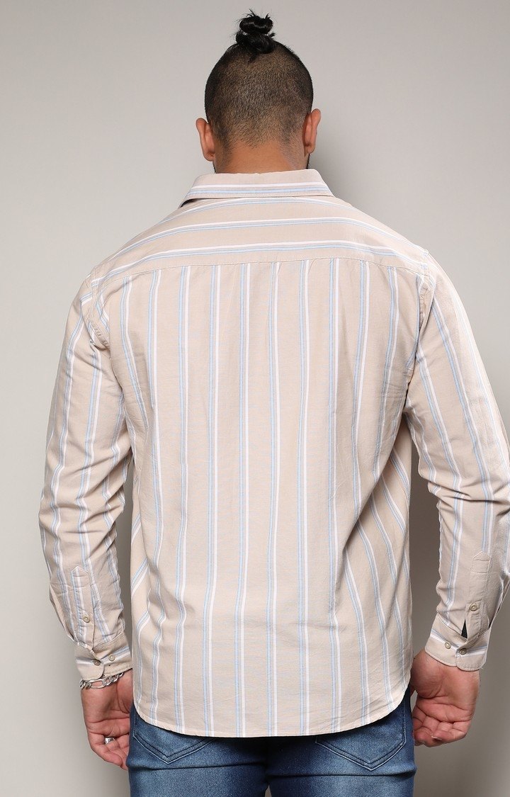 Men's Beige Striped Cotton Shirt