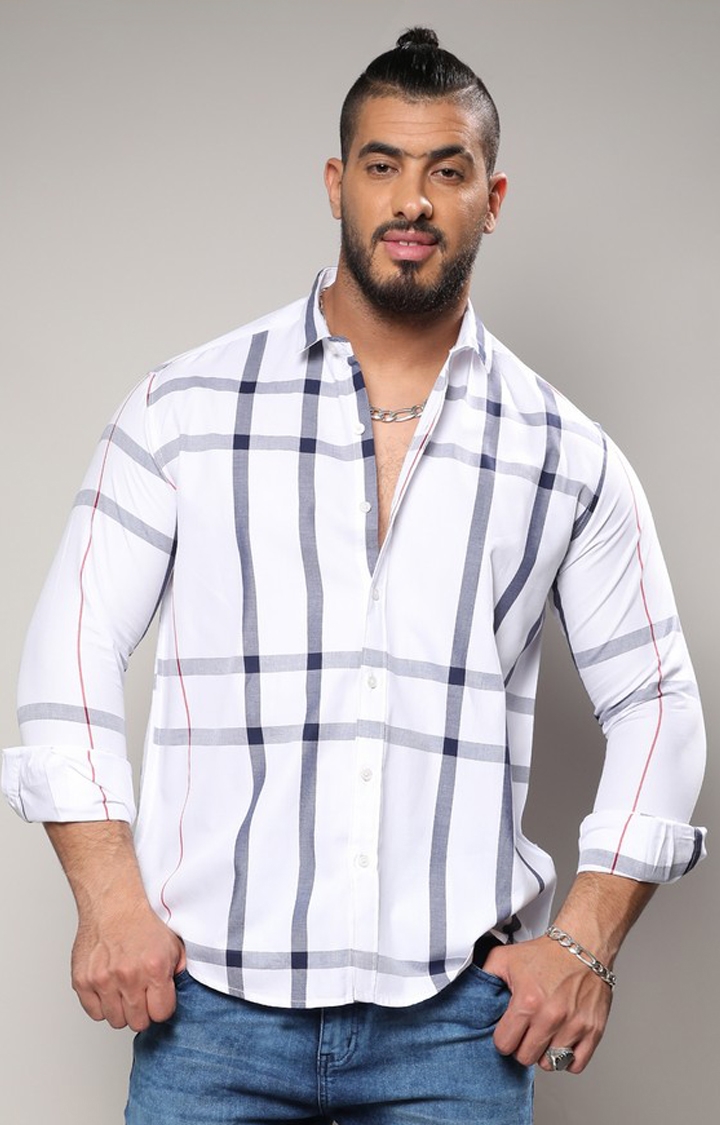 Men's White Checked Casual Shirts