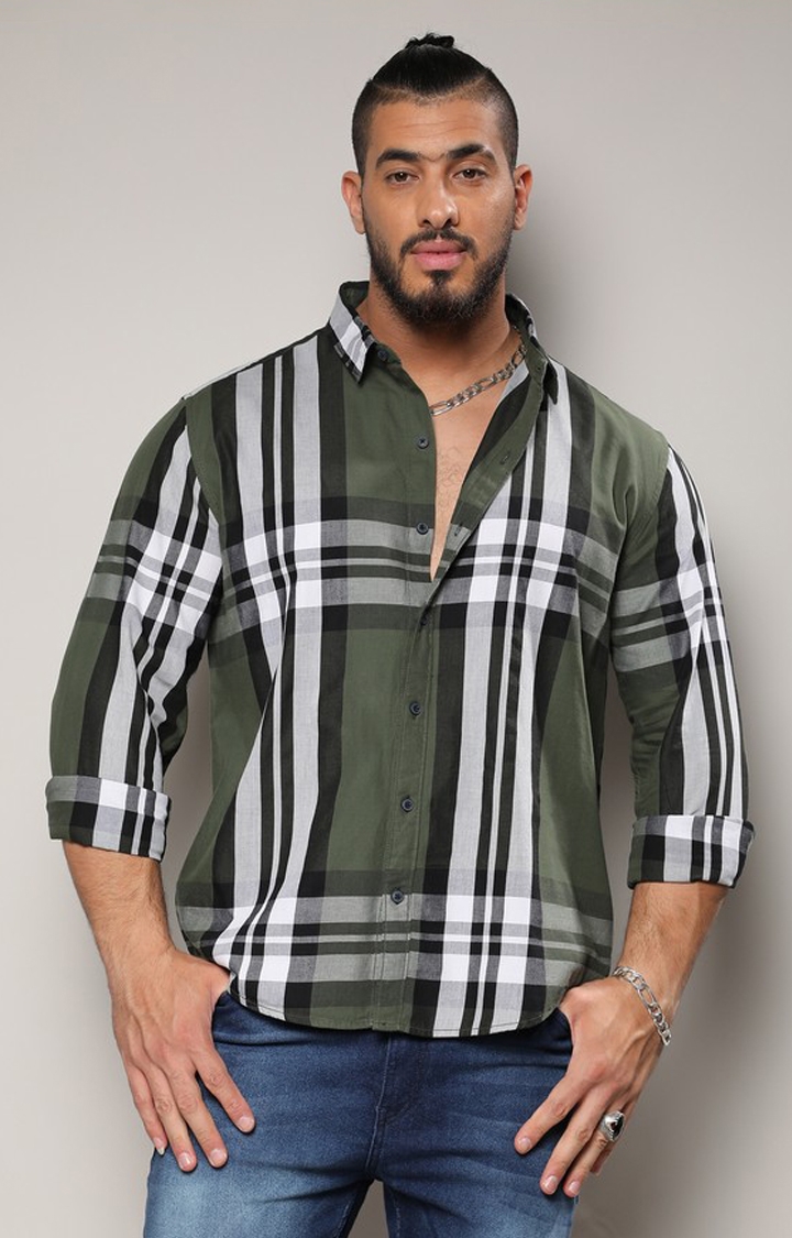 Men's Green Checked Casual Shirts