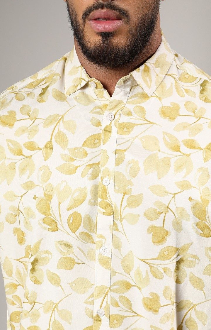 Men's Artistic Foliage Print Button Up Shirt