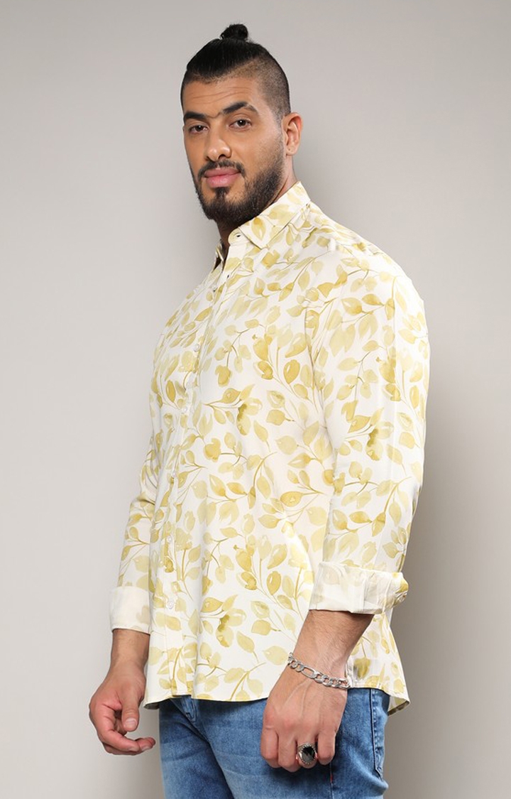 Instafab Plus | Men's Artistic Foliage Print Button Up Shirt