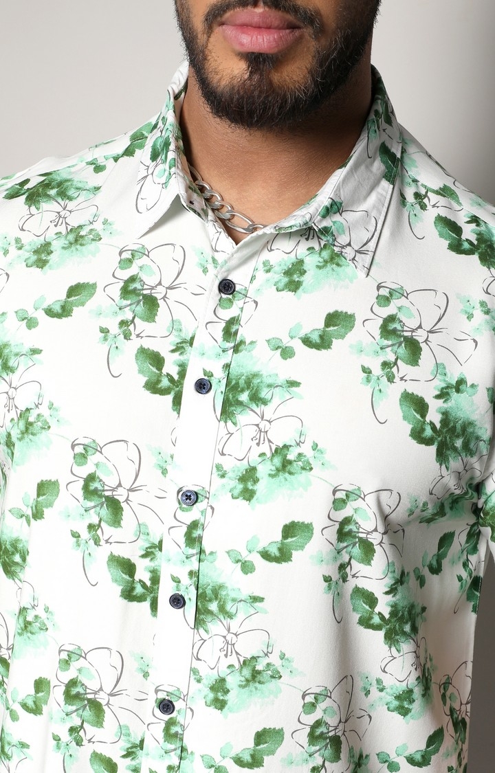 Men's Green & White Botanical Strokes Shirt