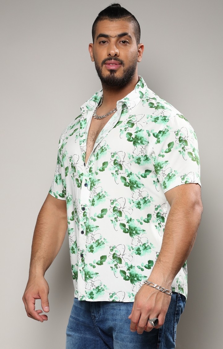 Men's Green & White Botanical Strokes Shirt