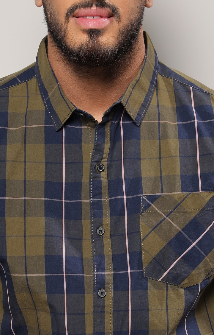 Men's Green Checked Casual Shirts