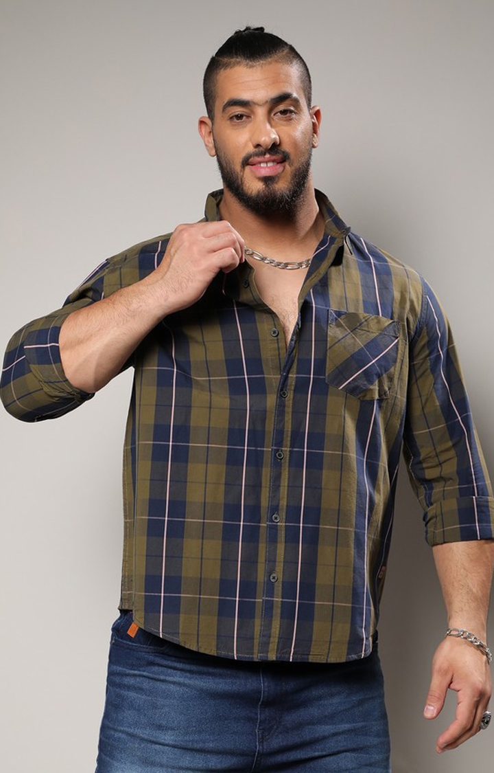 Men's Green Checked Casual Shirts