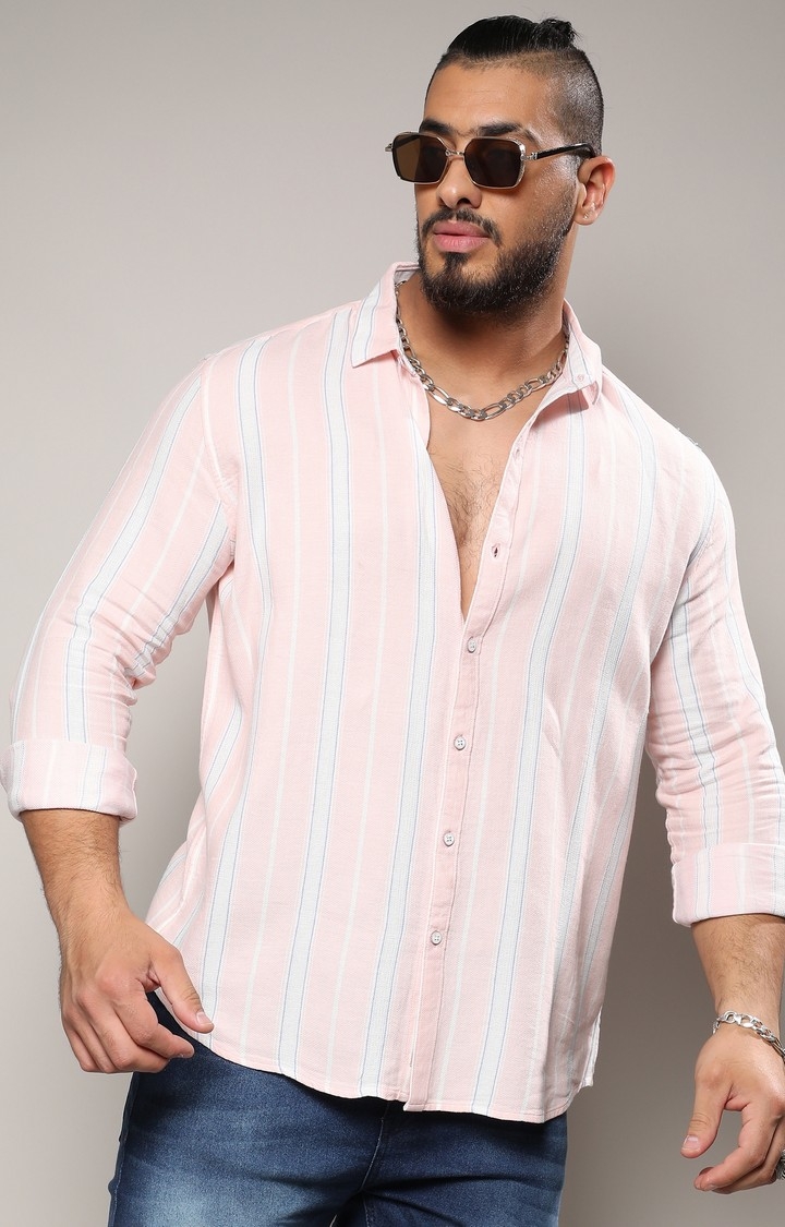 Men's Pink Striped Casual Shirts