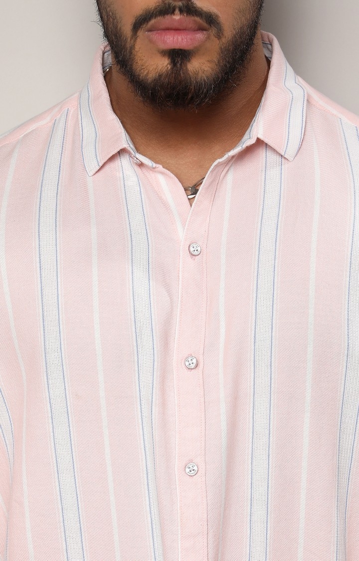 Men's Pink Striped Casual Shirts