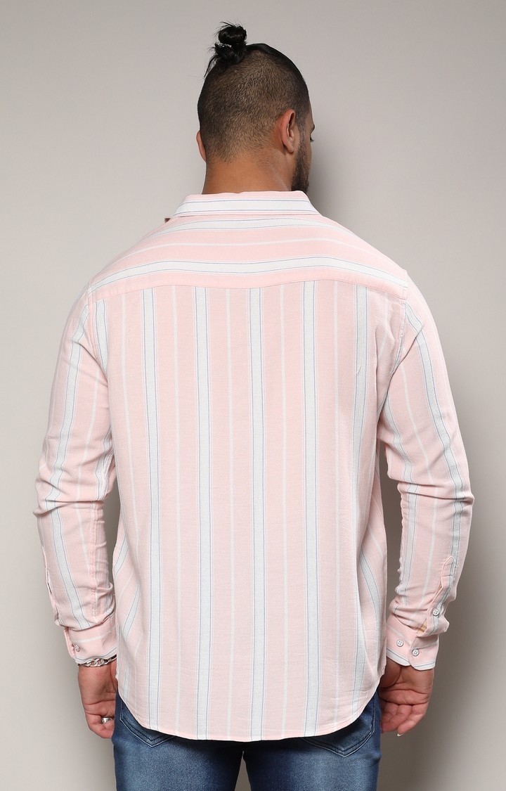 Men's Pink Striped Casual Shirts