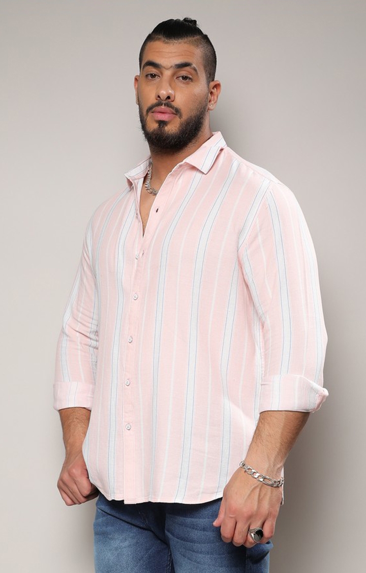 Instafab Plus | Men's Light Pink Shadow Striped Shirt