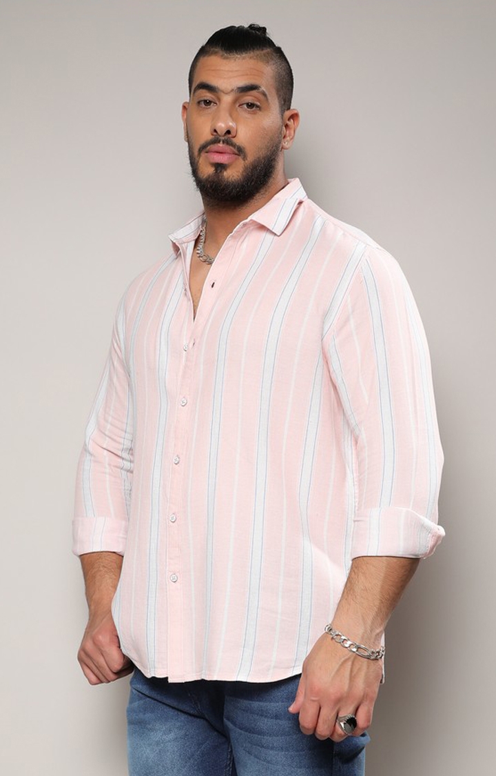 Men's Pink Striped Casual Shirts