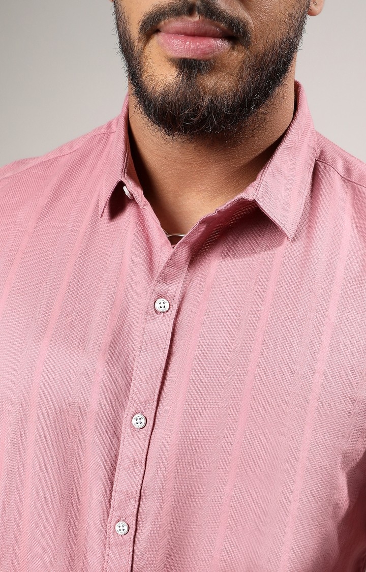 Men's Flamingo Pink Self-Design Striped Shirt